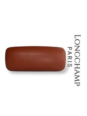 LongChamp Paris Cognac Brown Leather Hard Clamshell Eyeglasses Sunglasses Case